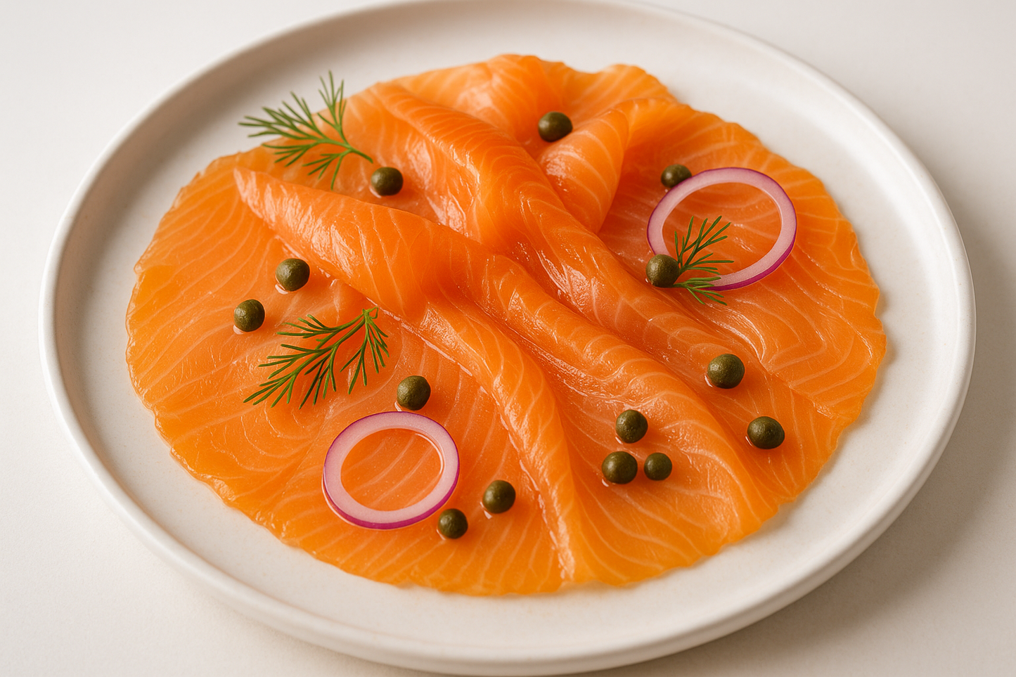 salmon curado, cortado en finas laminas